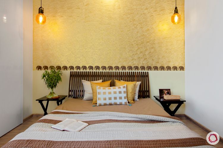 indian home-gold wall ideas-wooden headboard designs
