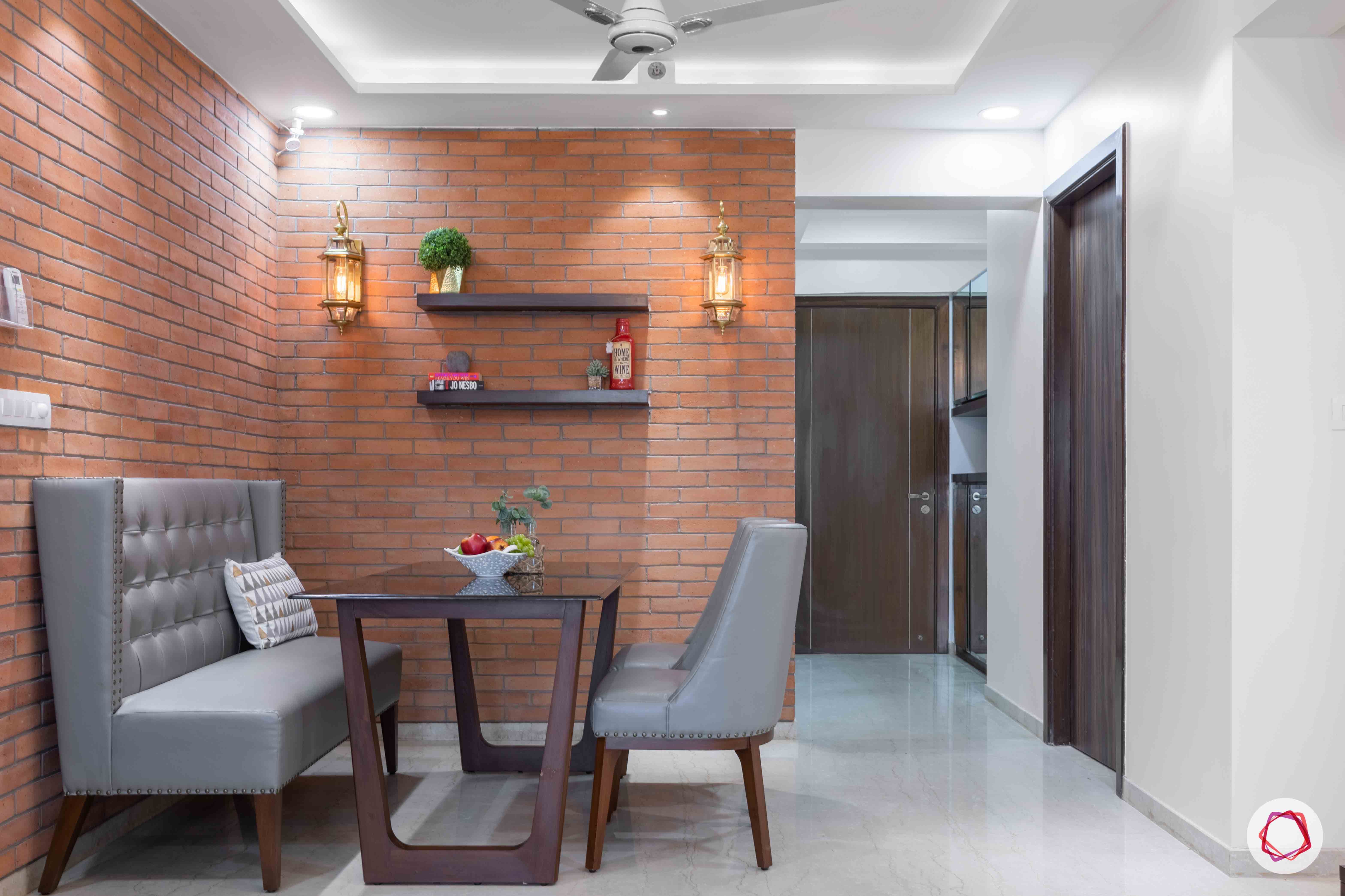 vaastu for homes-exposed brick wall designs-grey dining set designs