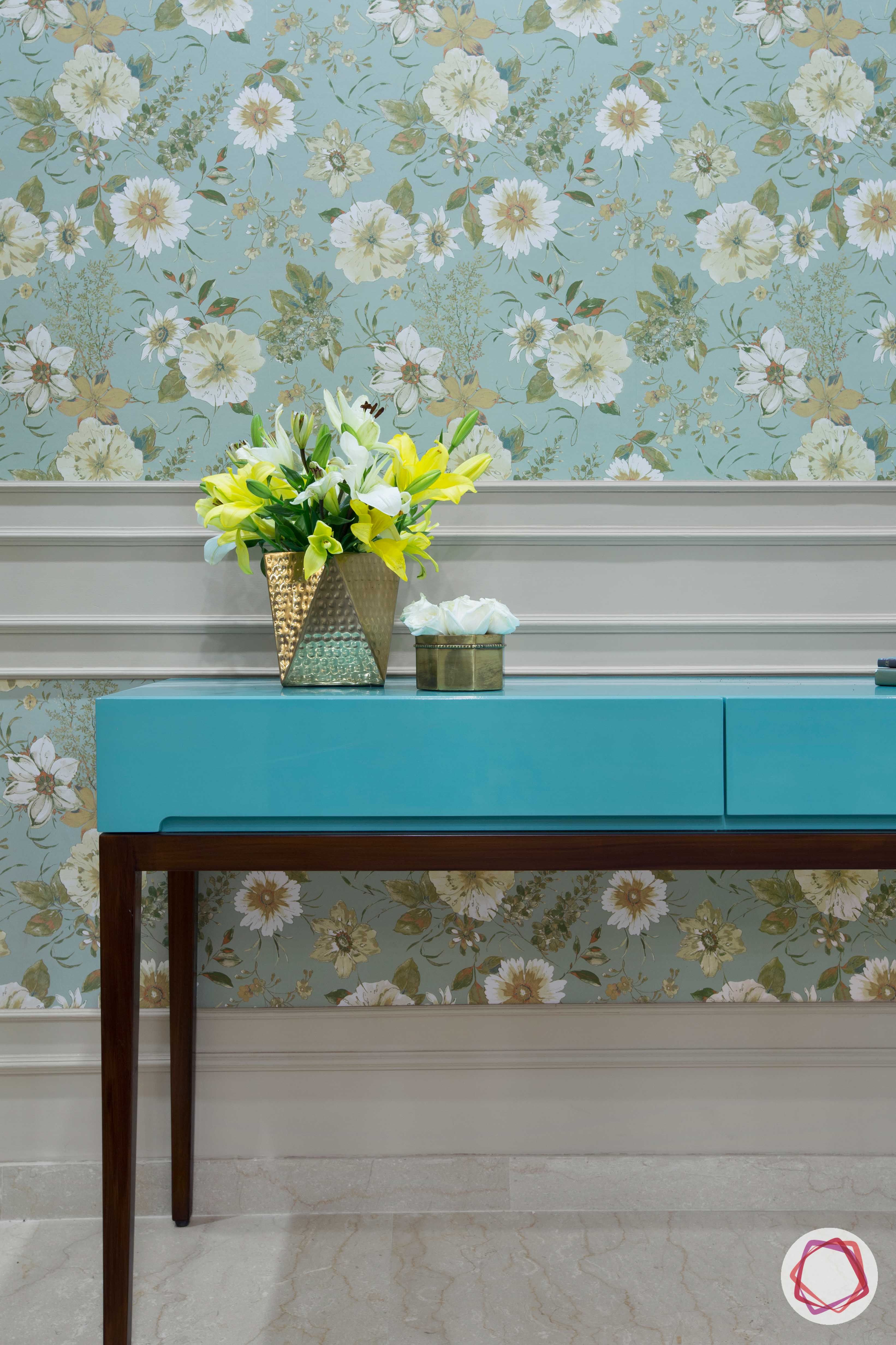 floral print-blue wallpaper designs-blue console designs