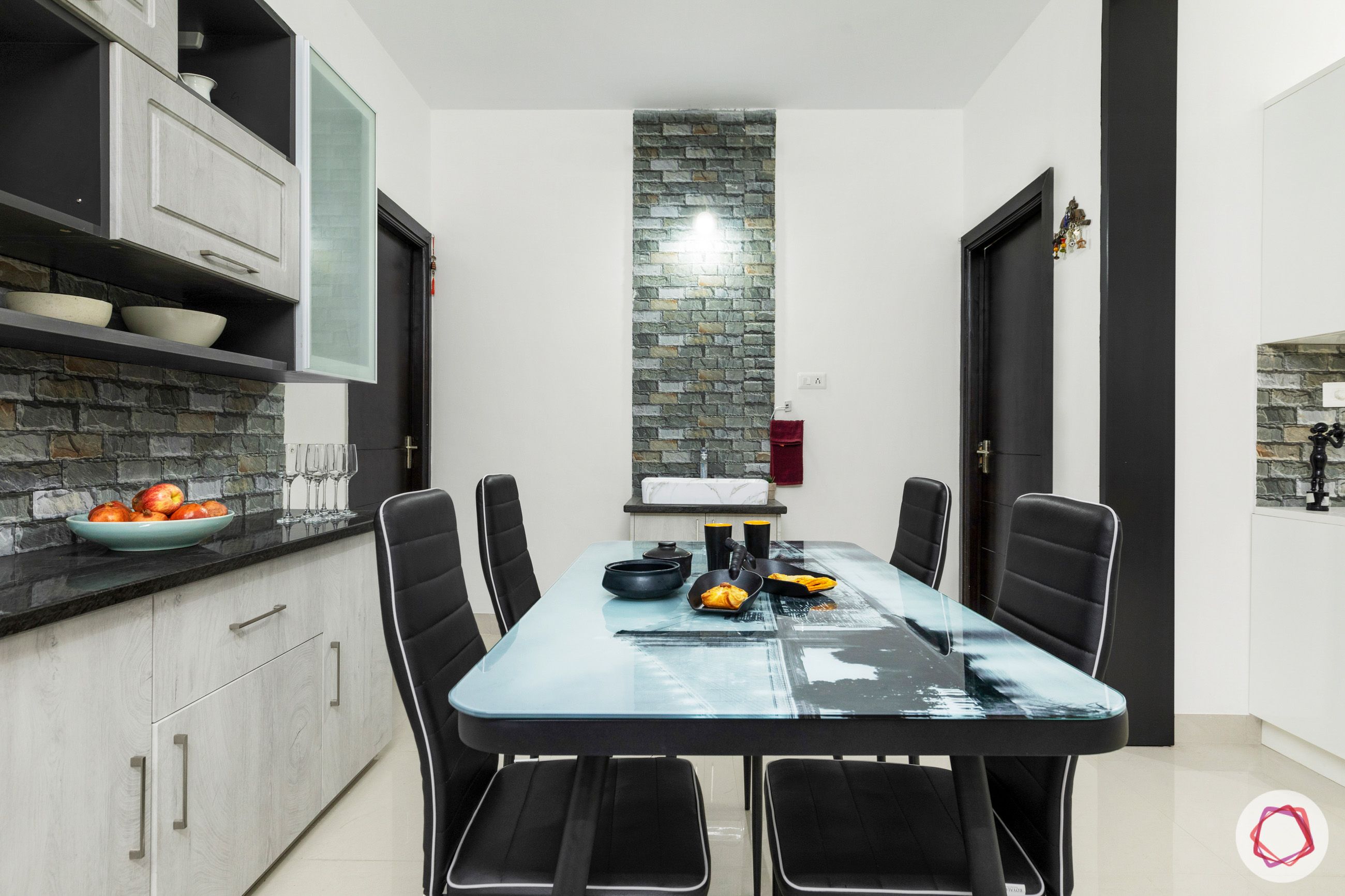 top 10 interior designers in Hyderabad-dining-room-stone-tiles-washbasin