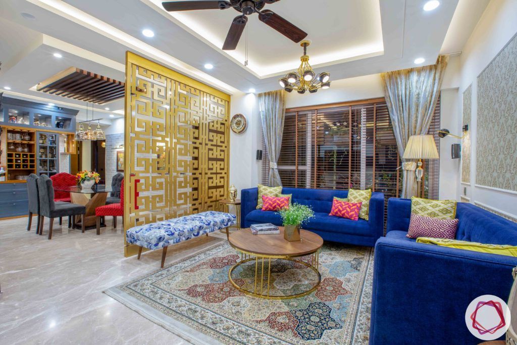 jali design-divider-golden jali-jali divider-living room