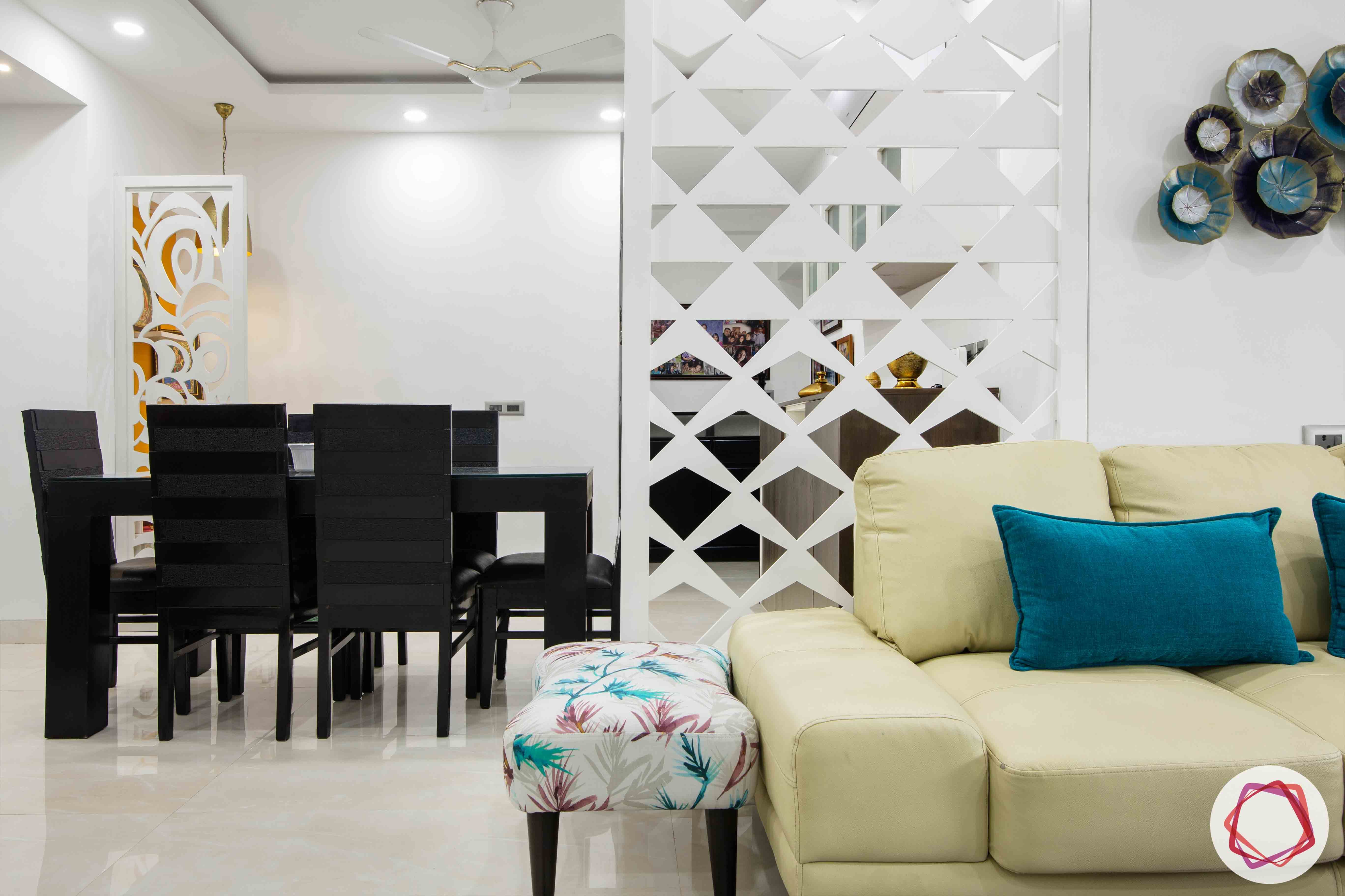 jali design-divider-geometric pattern-living room-white jali