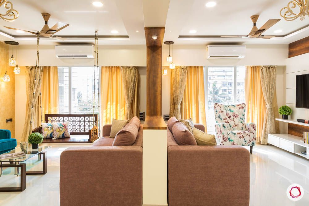 4 bhk flat in mumbai-two living rooms-false ceiling-big living room