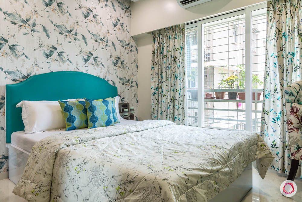 4 bhk flat in mumbai-guest bedroom-blue headboard