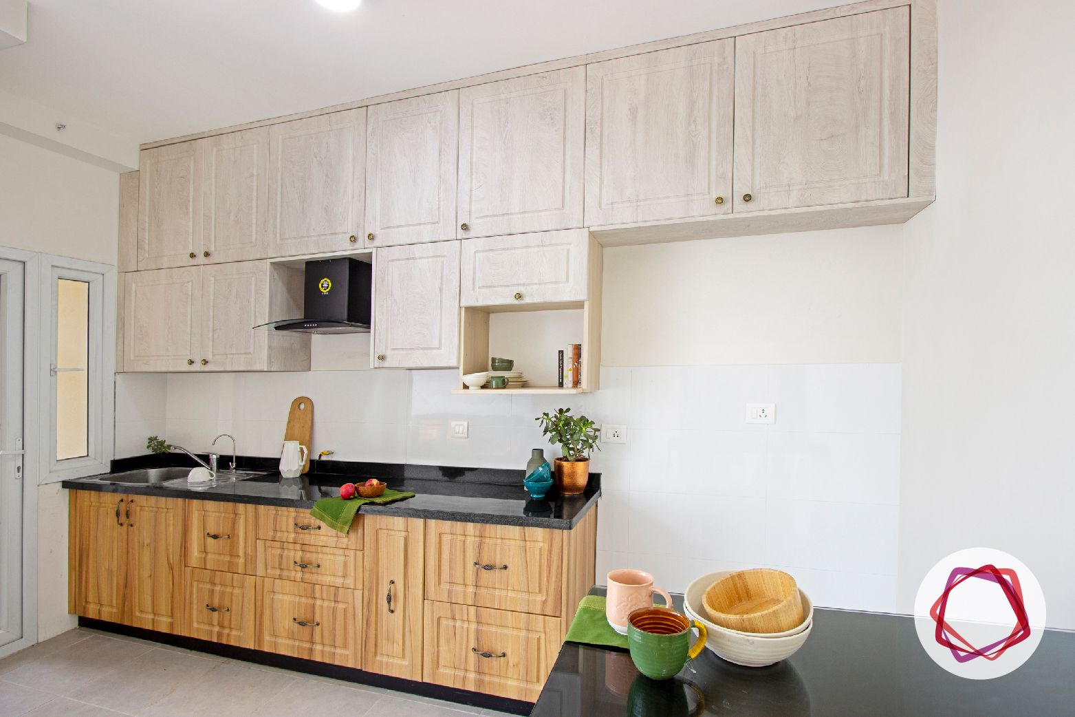 modular kitchen interior designers in bangalore-white and brown cabinets