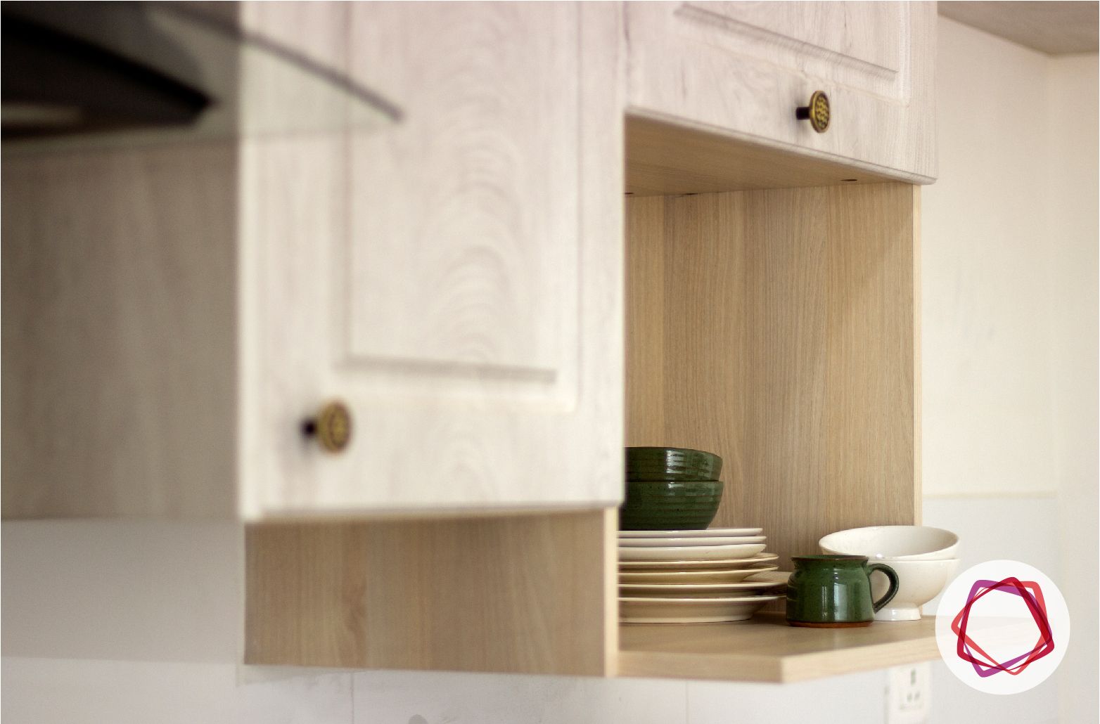 modular kitchen interior designers in bangalore-plates and cups-open shelf designs