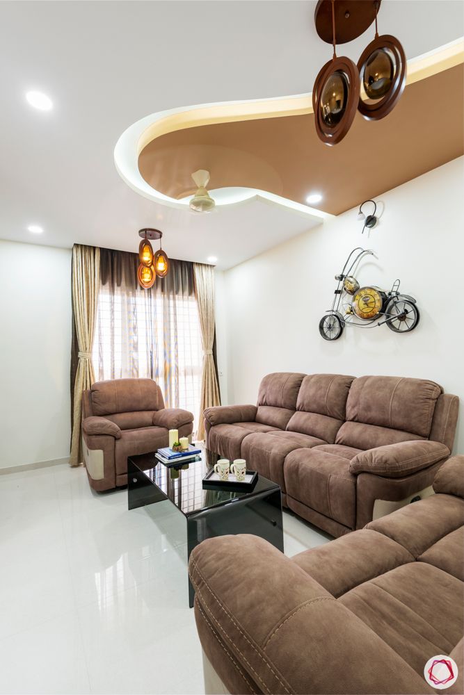 brown couch designs-false ceiling with colour designs