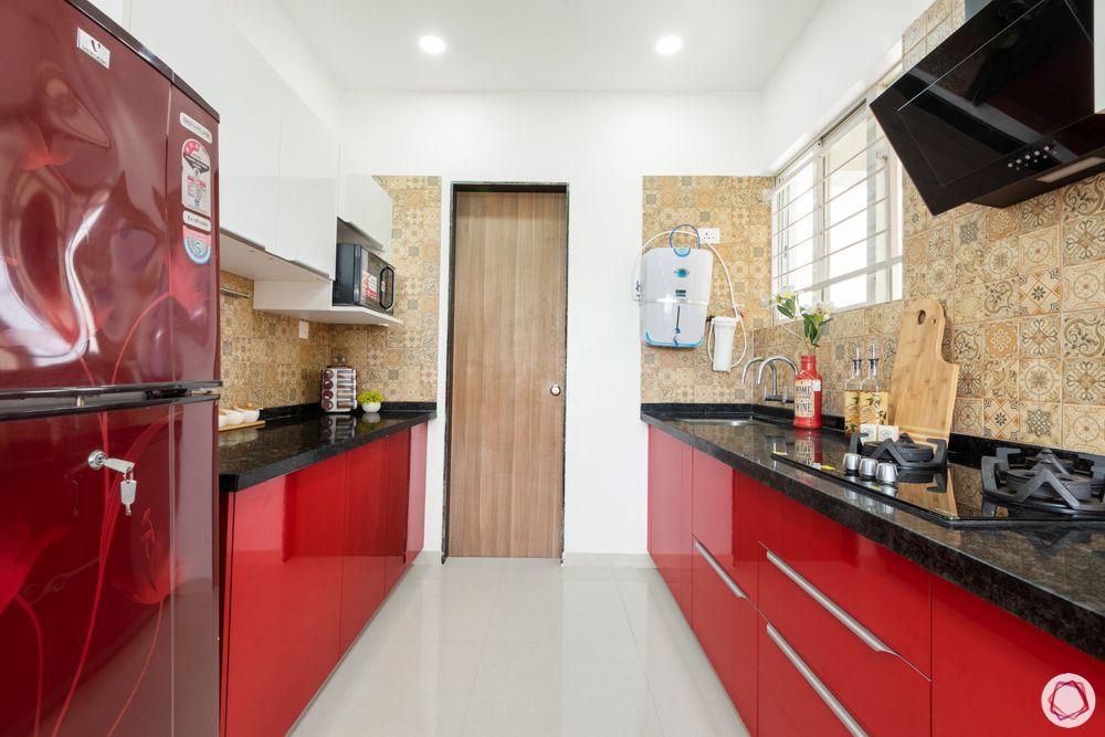 red kitchen designs-red and white cabinets