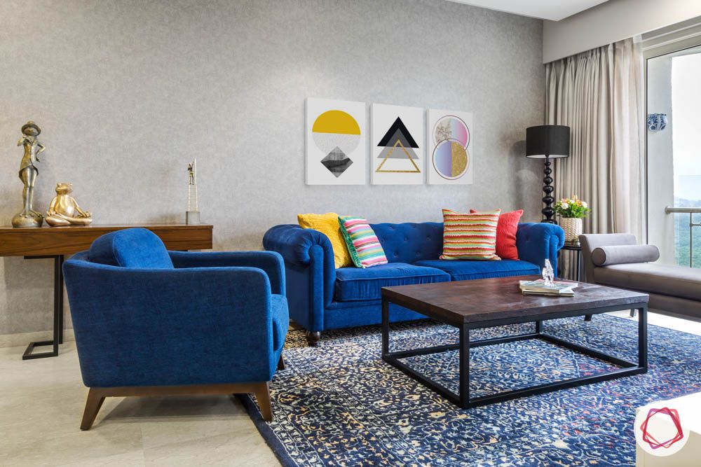 contemporary living room-blue sofa designs-black lamp