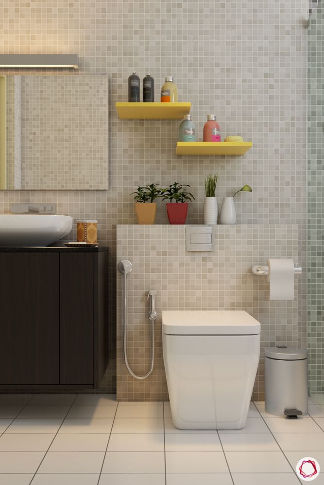 bathroom design mistakes-toilet paper roll-health faucet-floating shelves