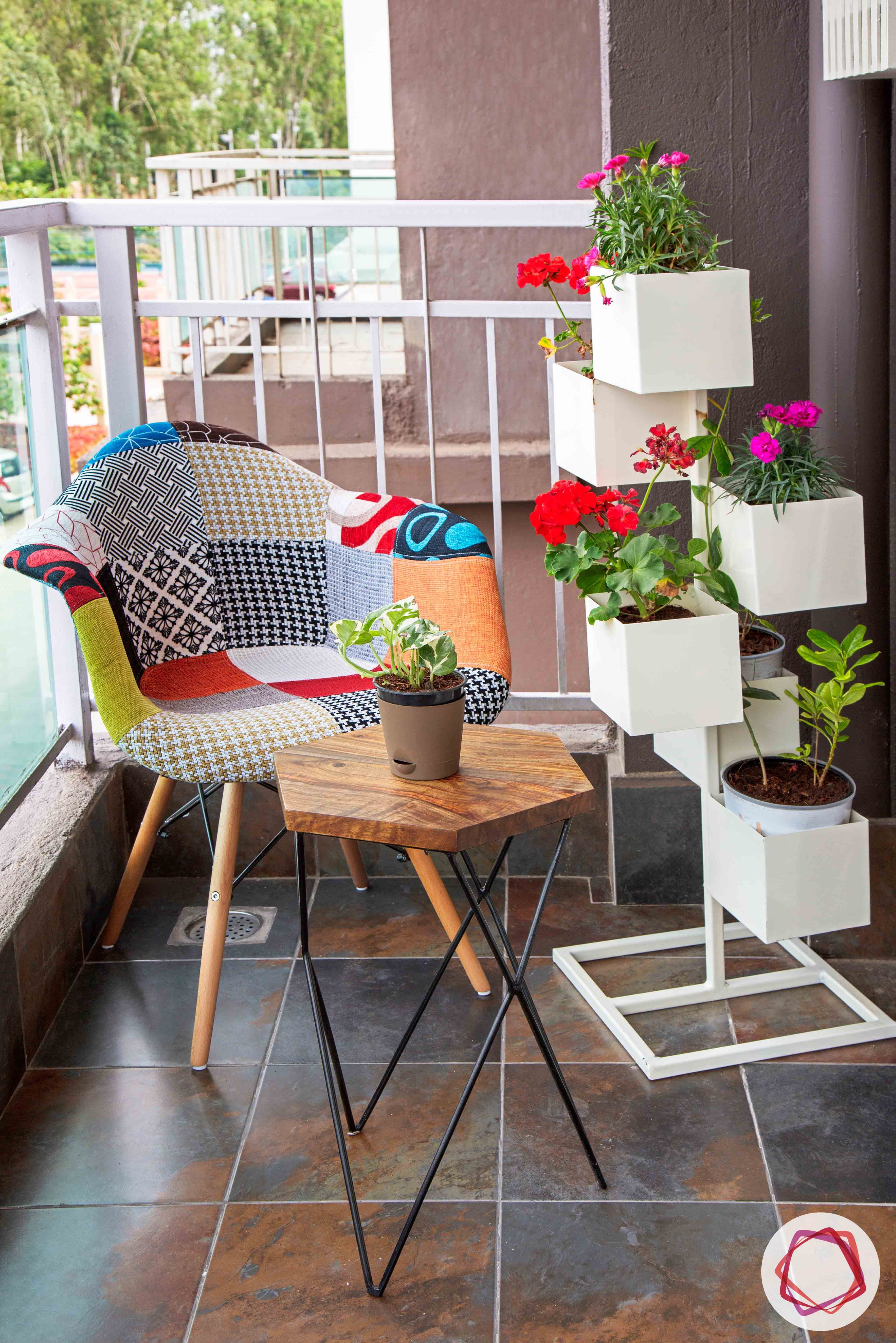  small balcony design-white vertical planter designs-colourful chair designs