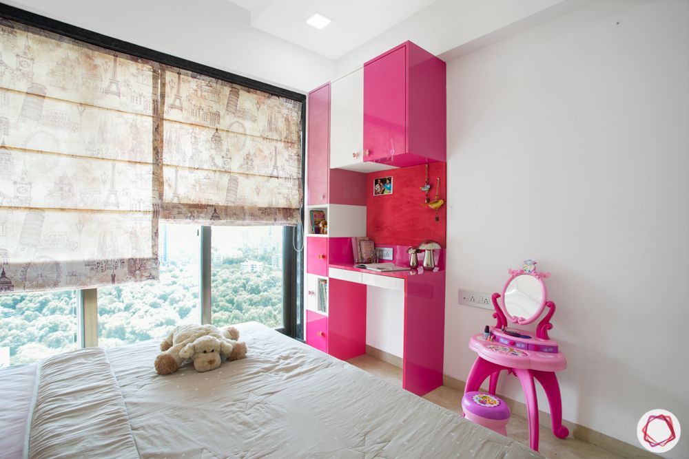 2-bhk-in-mumbai-kids bedroom-study table-pink study unit