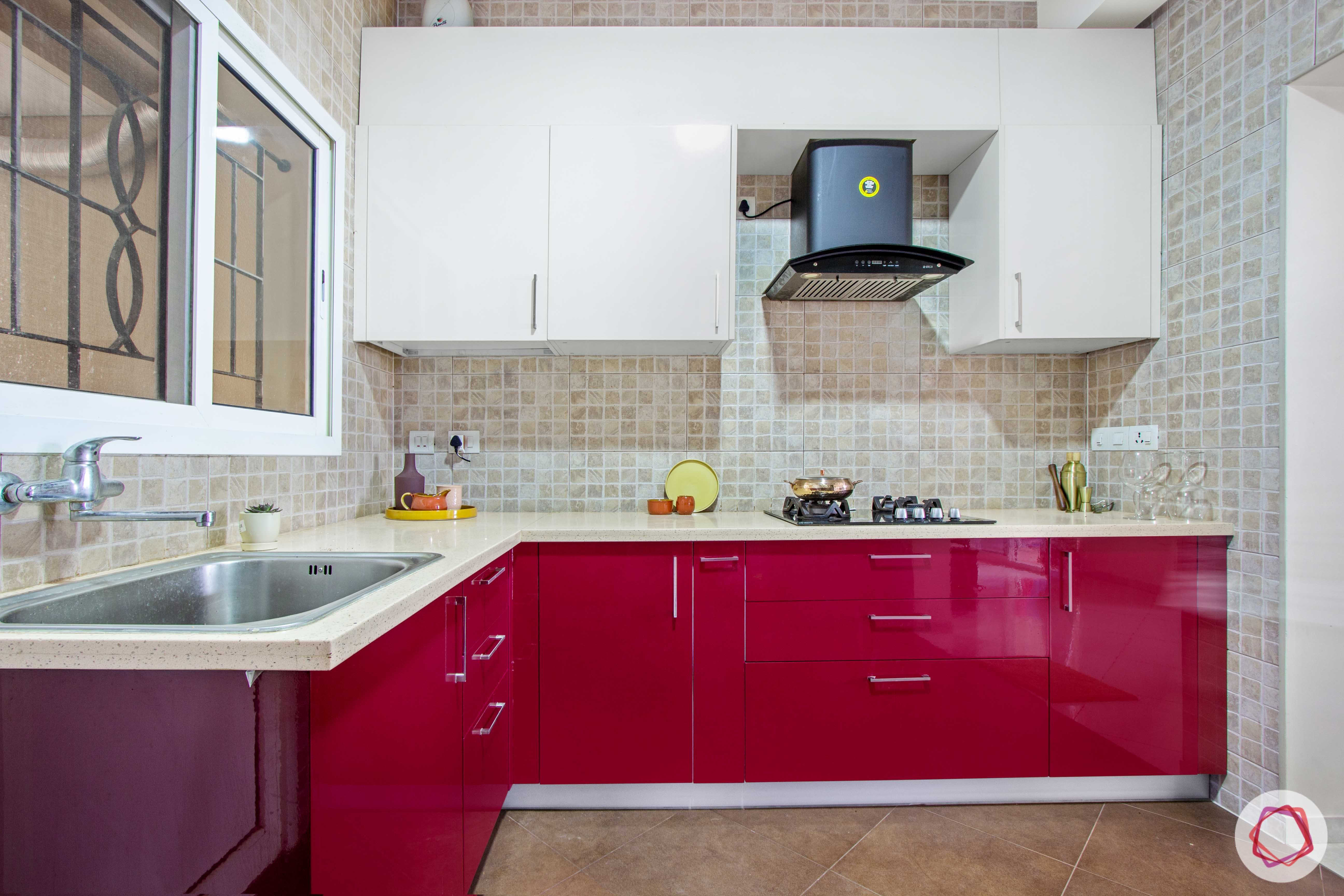 livspace-bangalore-red-cabinet-kitchen-corian-countertop