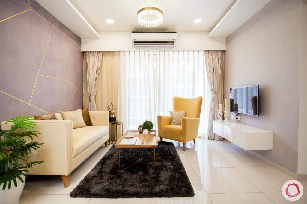2bhk pune-yellow accent chair-tv unit
