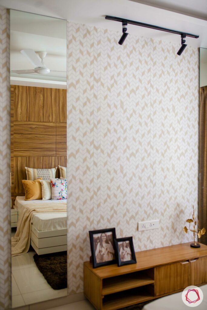 white and beige wallpaper-full length mirror