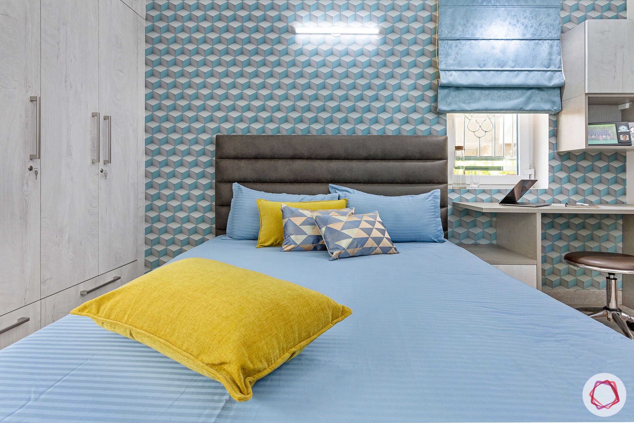 house-renovation-son-bedroom-blue-wallpaper-geometric-wardrobe