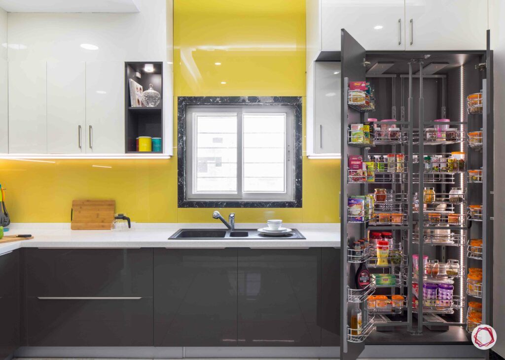 modular kitchen design images-tall storage unit-yellow kitchen-sink