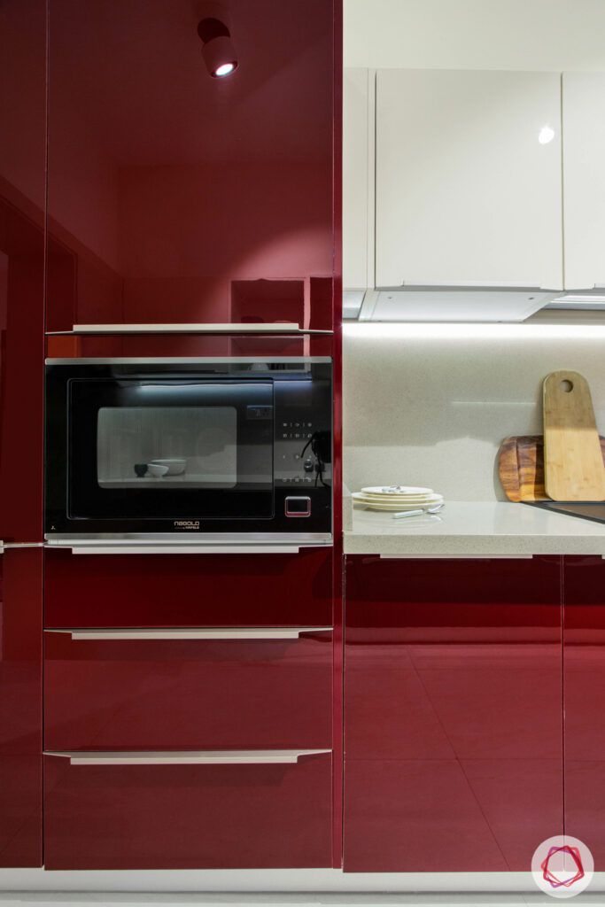 modular kitchen design images-tall unit-acrylic finish-seamless drawer handles
