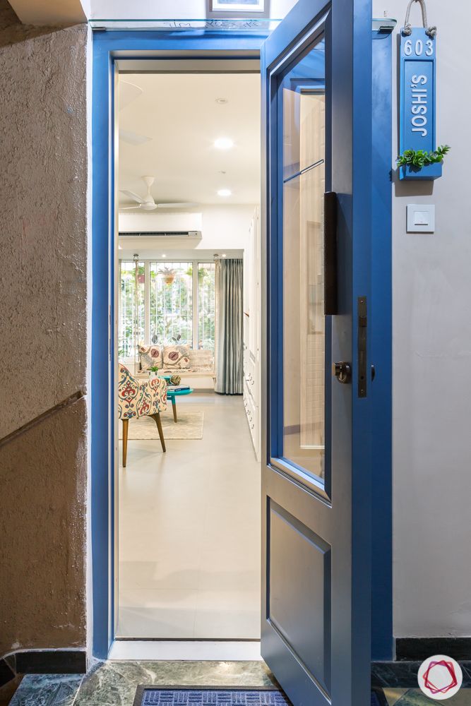 Interiors-in-Mumbai-blue-main-door-nameplate