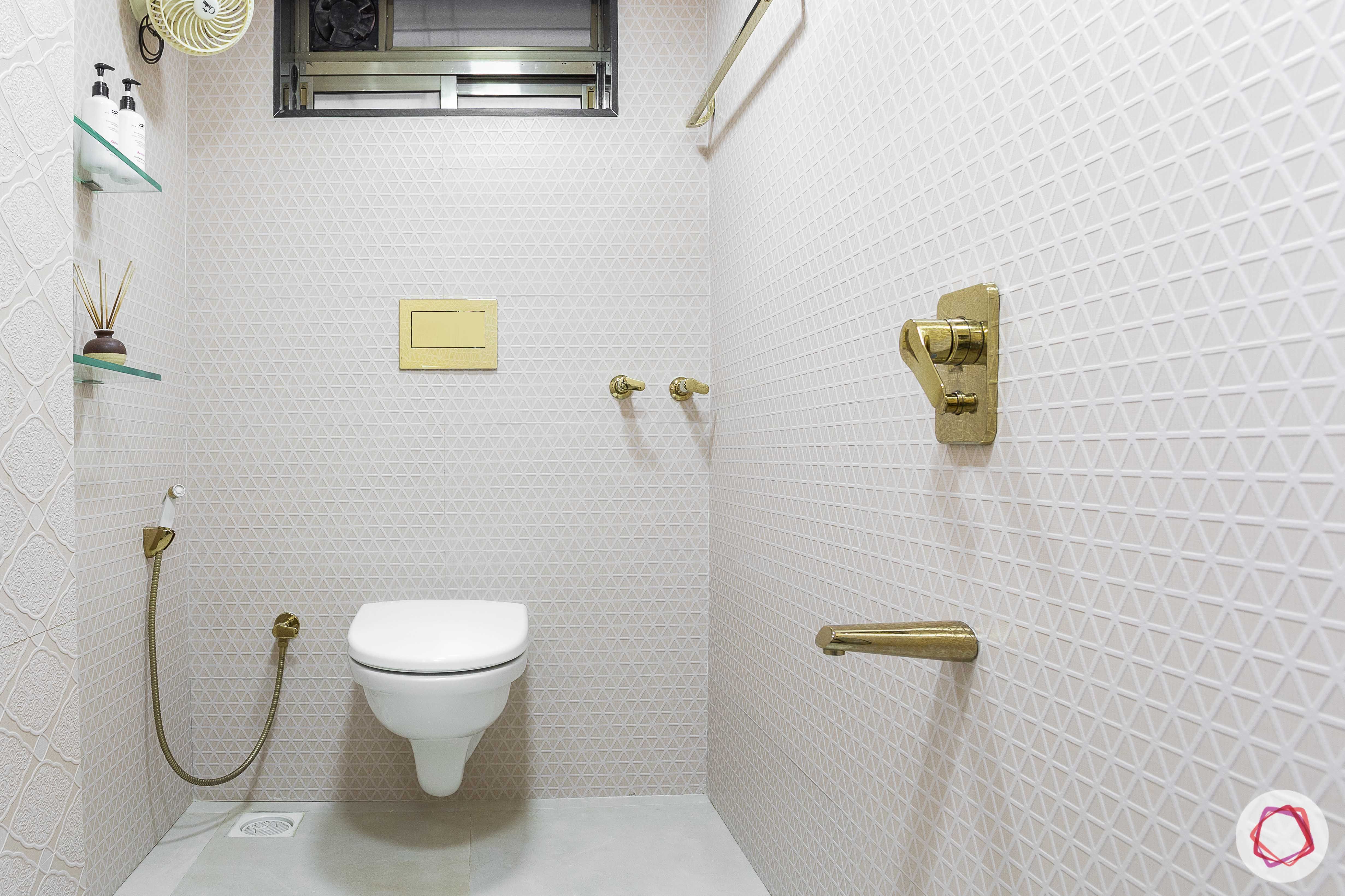 interior design company in mumbai-mosaic tiles-vitrified tiles-golden bathroom accessories