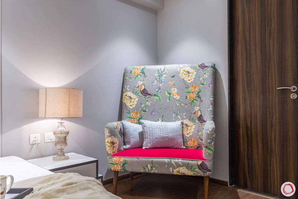 bookshelf-grey-floral-chair-pink-chair