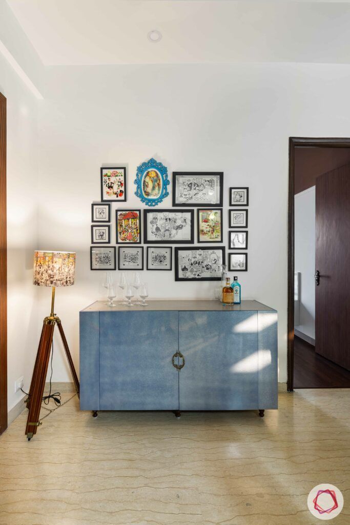 blue console designs-gallery wall-floor-lamp