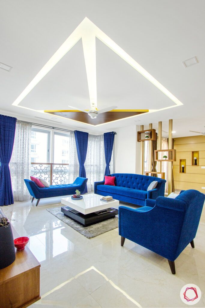 blue sofa designs-false ceiling designs