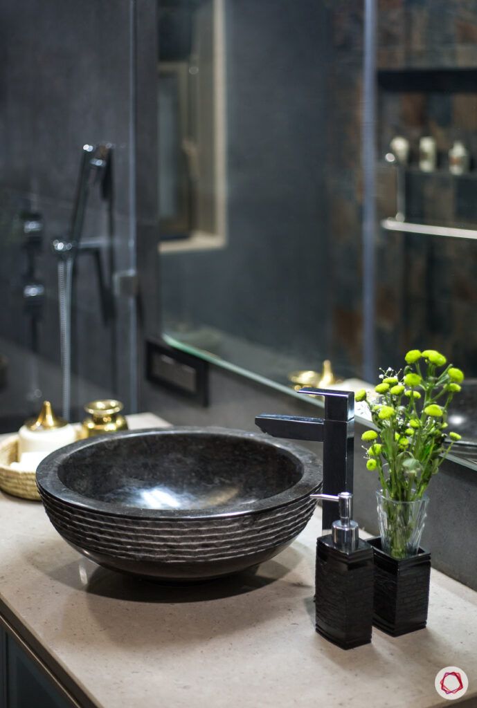 bathroom-colors-black-sink-plants-pots-mirror