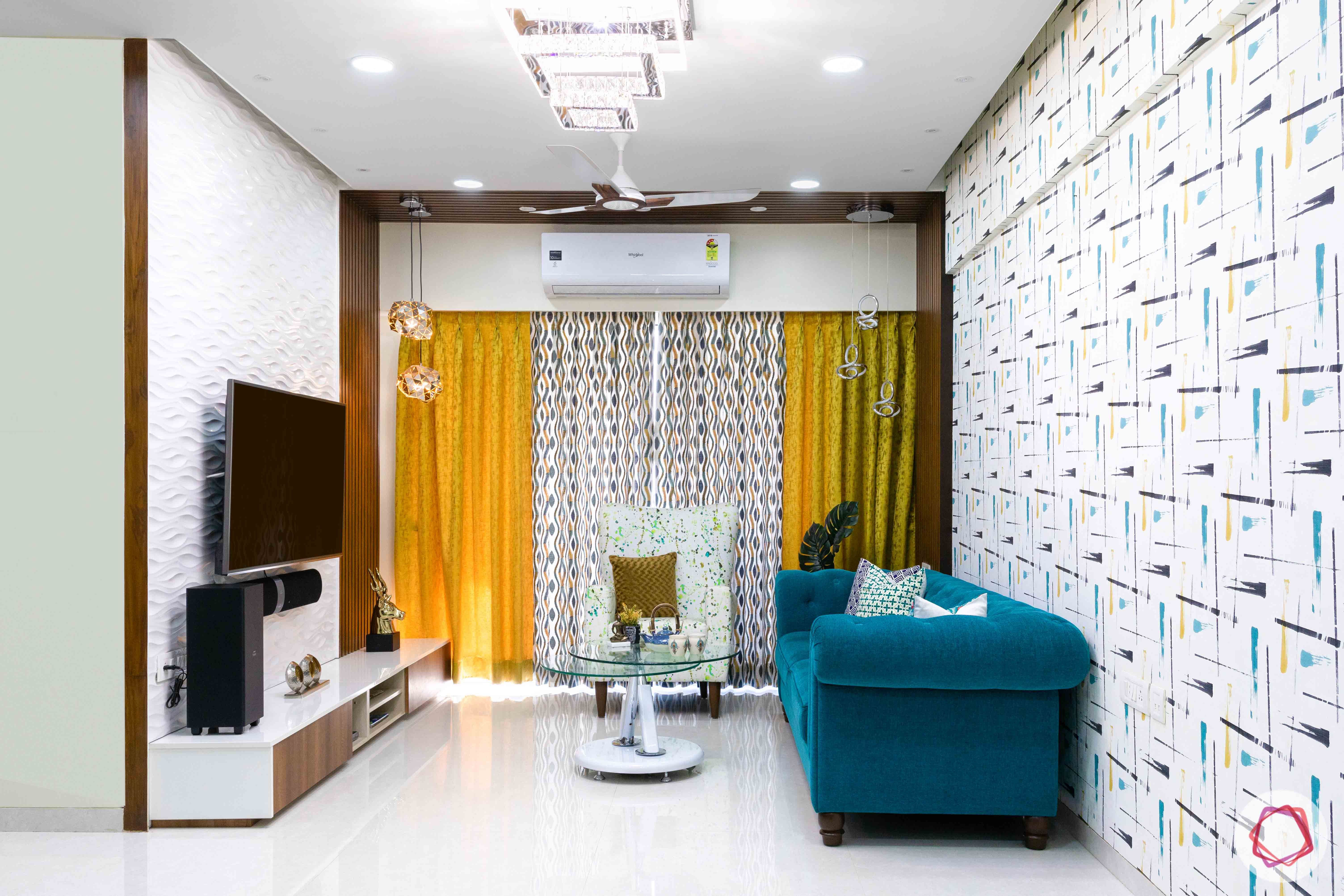 livspace mumbai-3-bhk-in-mumbai-living room-colourful curtains