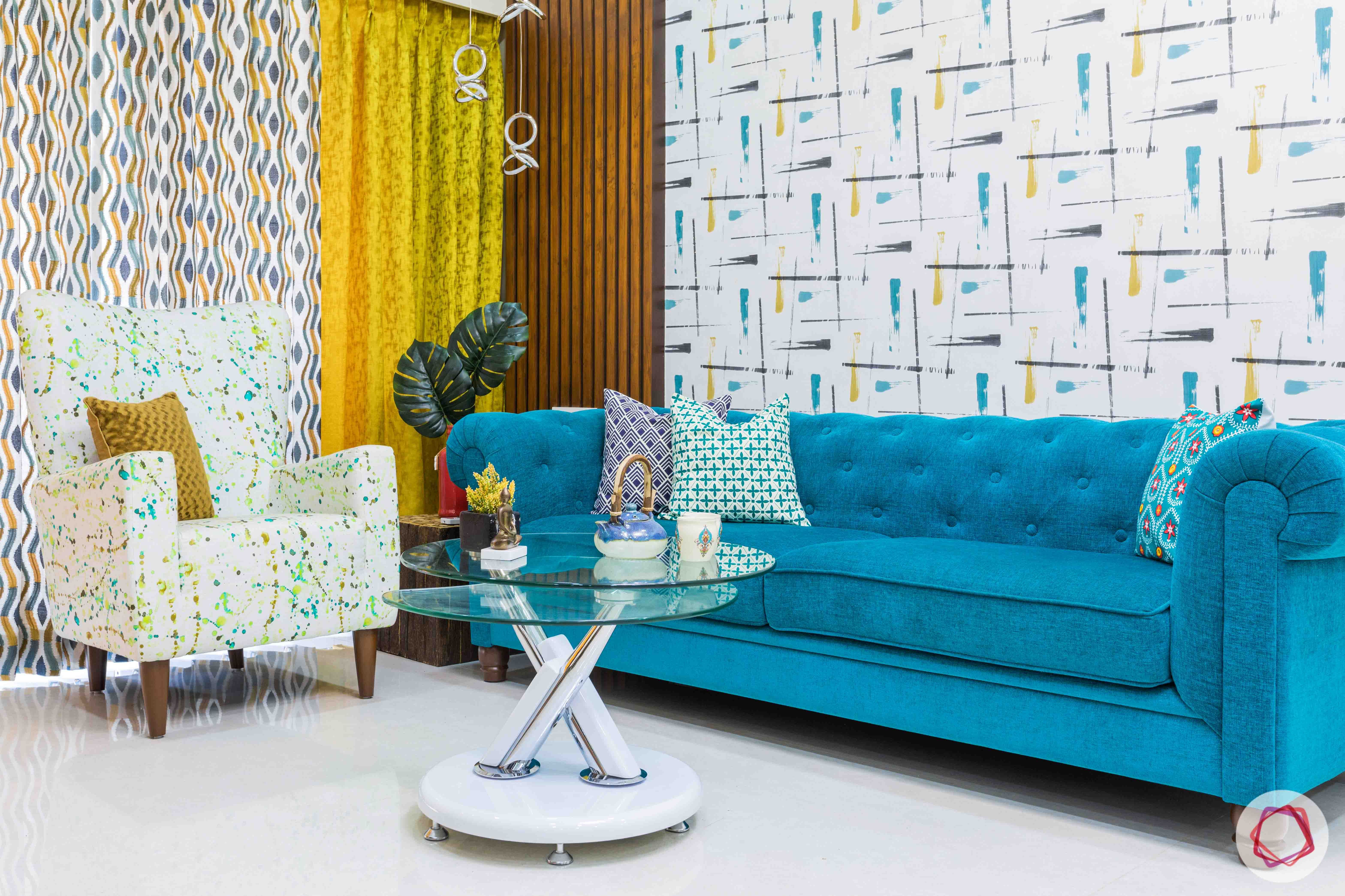 livspace mumbai-3-bhk-in-mumbai-living room-seating-blue sofa-accent chair