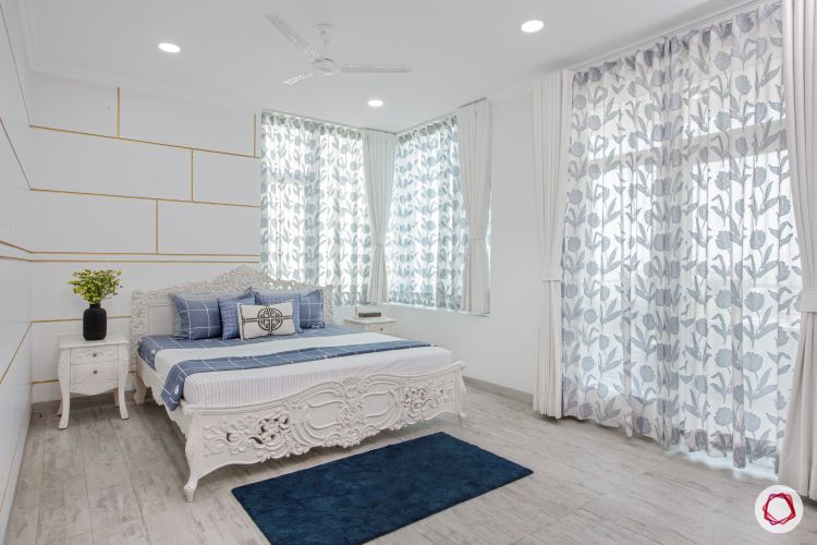 modern bedroom designs-white bedroom-sheer curtains