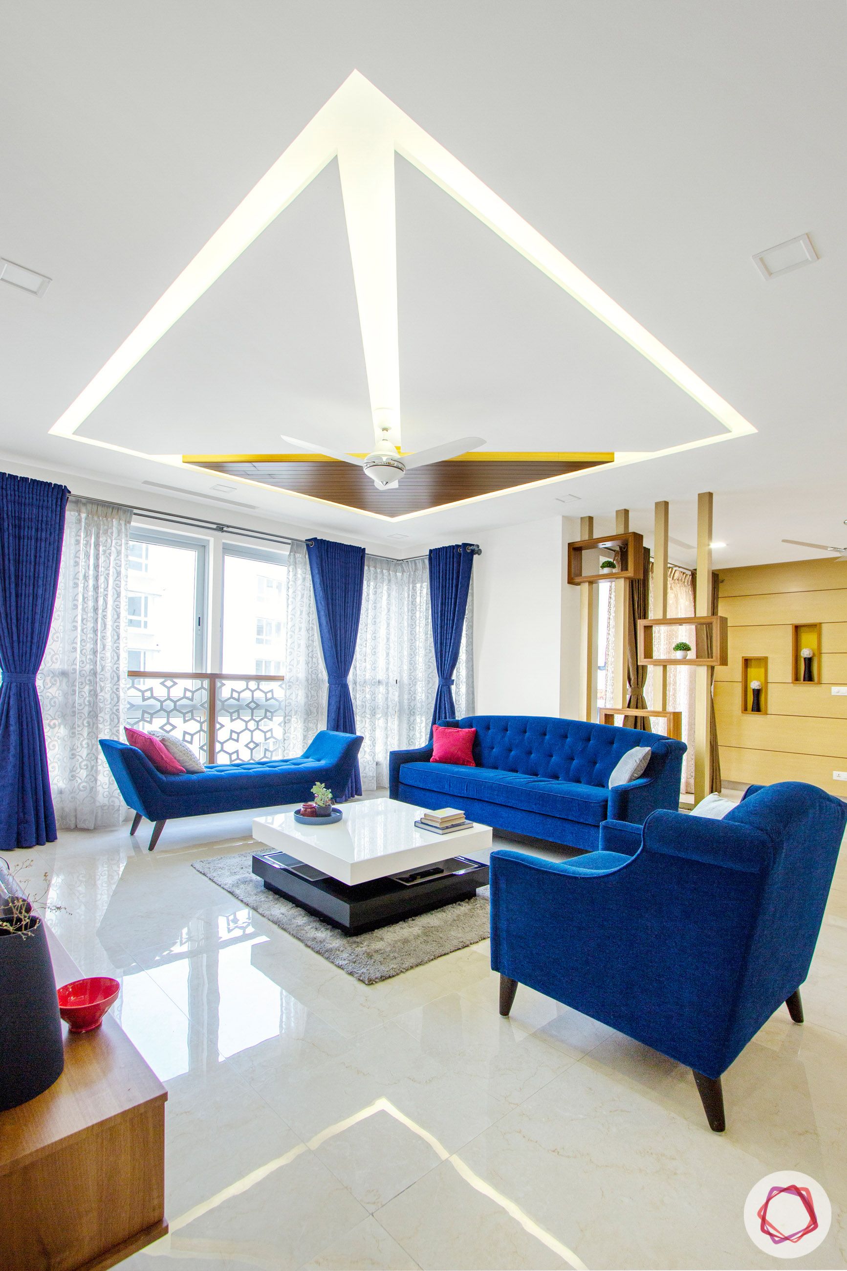 blue sofa designs-lit false ceiling designs