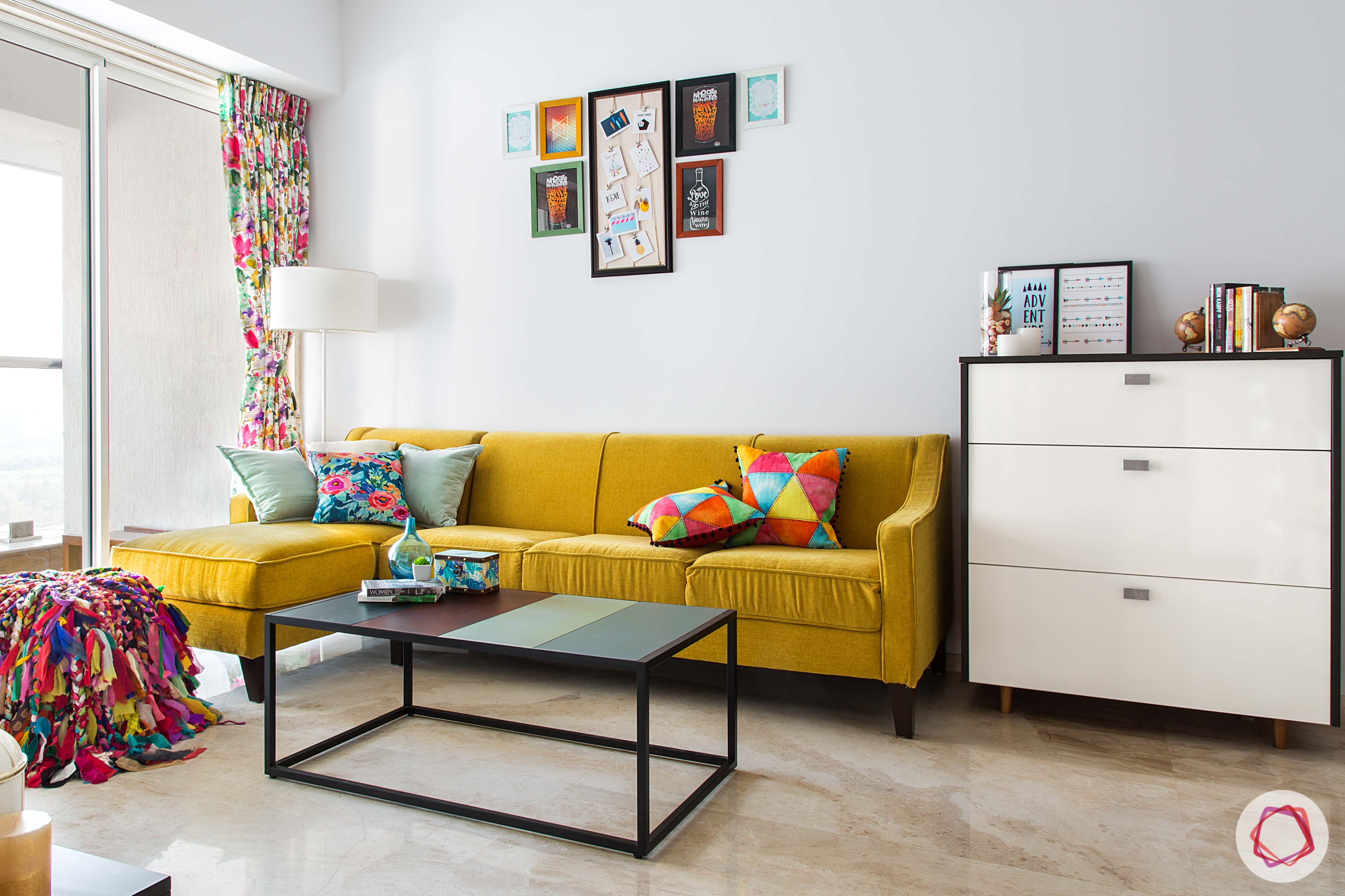 yellow sofa-popular sofa colors-colourful cushions-i shaped sofa