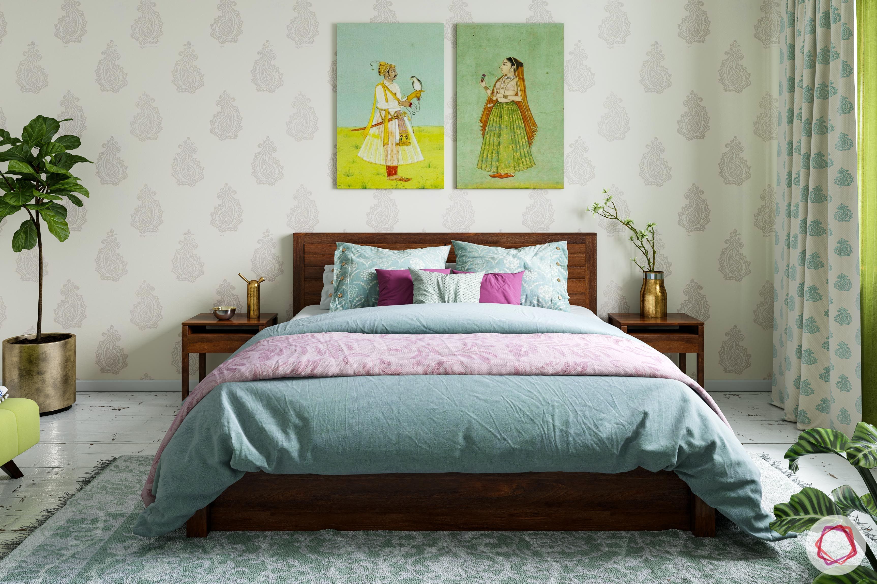 home furnishing fabric-green bedroom designs-wall art-motif wallpaper