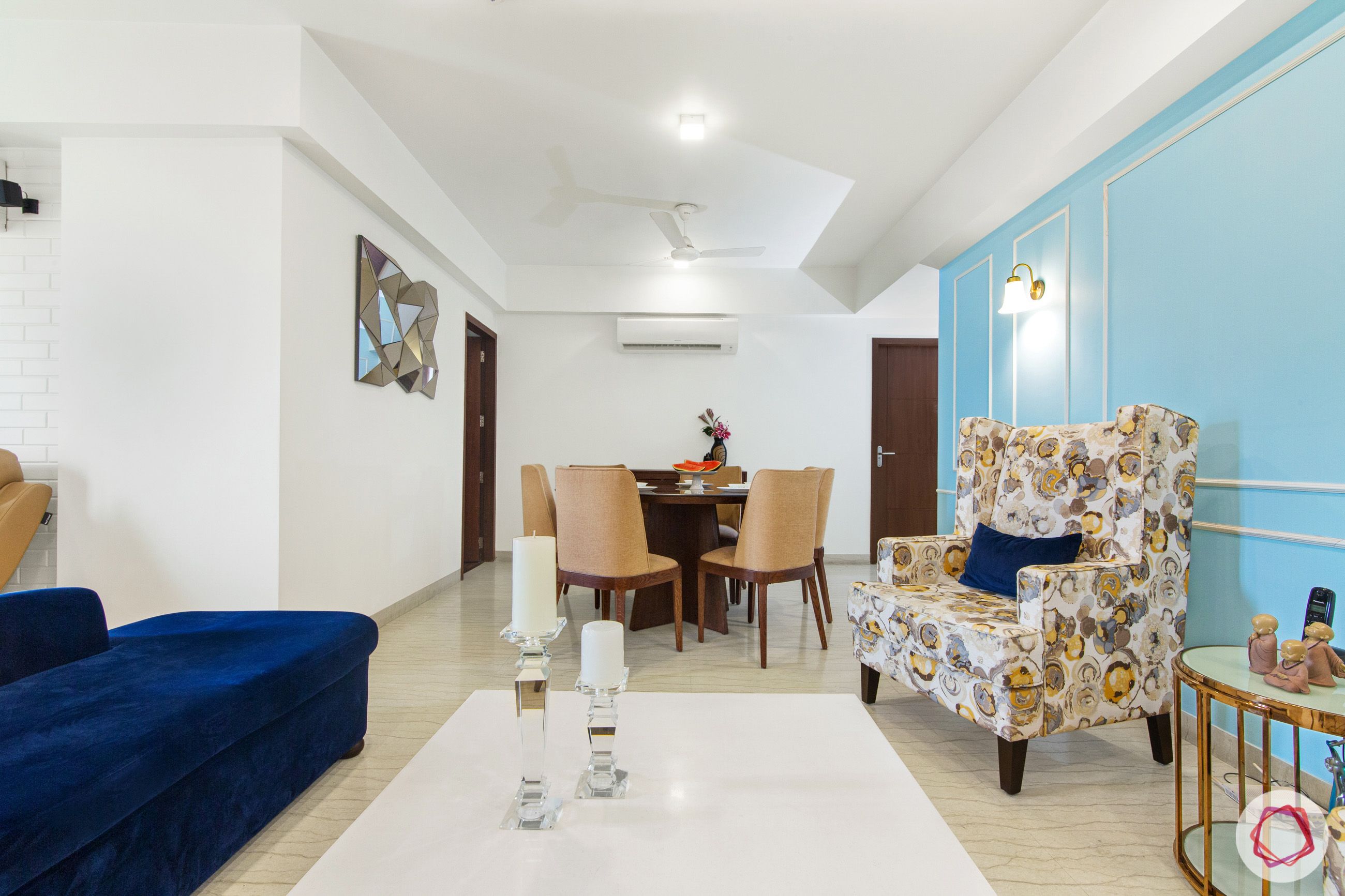 house in gurgaon-blue wall ideas-armchair designs