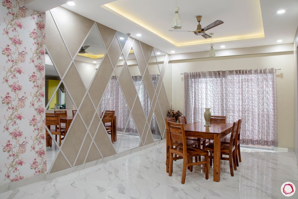 vitrified tiles-vitrified tile flooring-mirror wall-dining room