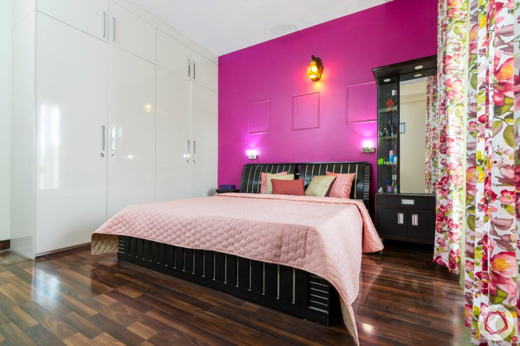 mapsko royale ville-champagne white wardrobes-loft space storage-pink wall-wall trims-vanity unit