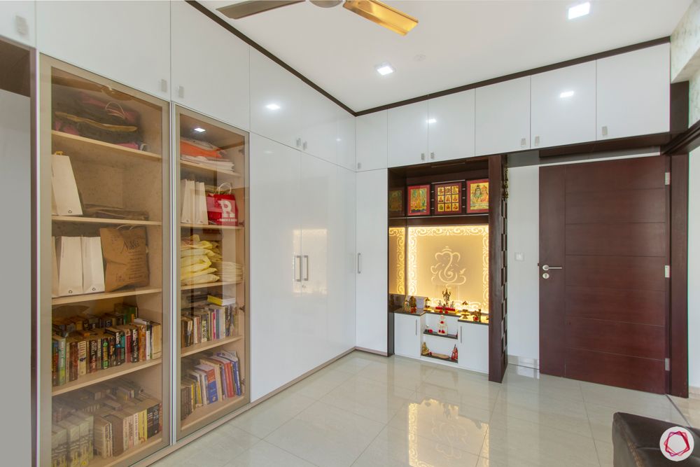 apartment interior-pooja nook-backlighting-wooden partition