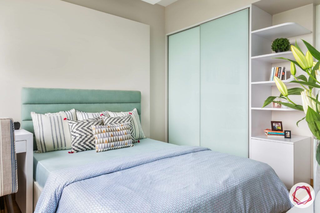 wardrobe design ideas-soothing bedroom-white display shelf