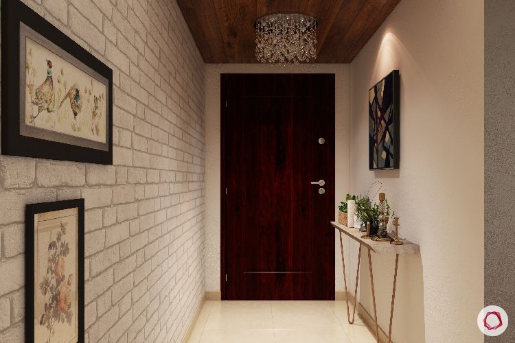 entryway furniture-exposed brick wall designs-foyer designs