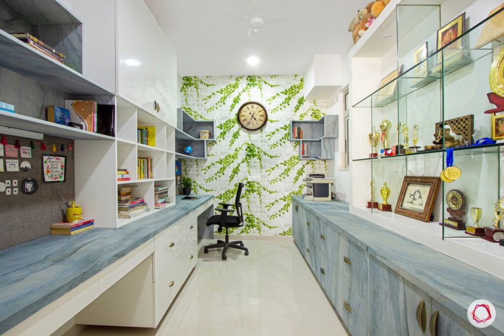 hiranandani bangalore-blue desk designs-glass shelf designs