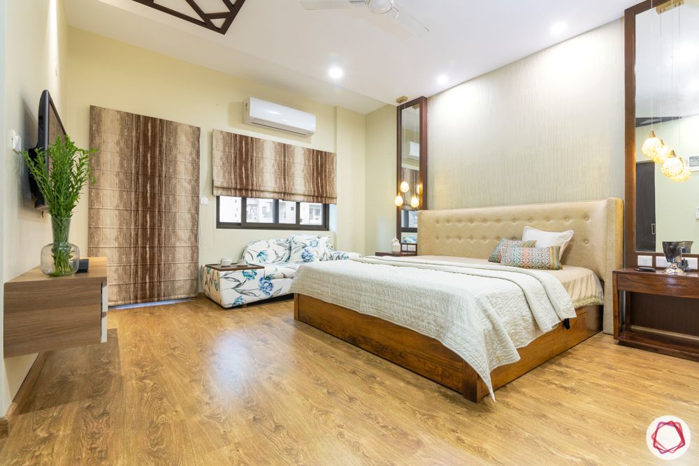ardee city-master bedroom-wooden flooring-soft headboard-mirror and side table-coffee nook