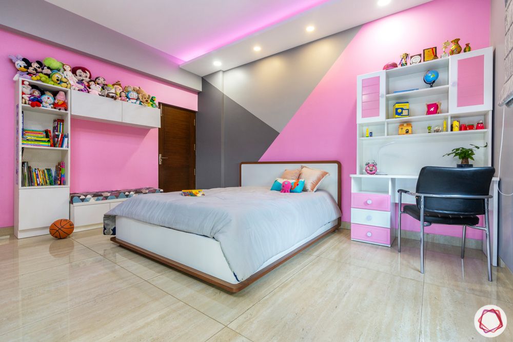 ardee city-daughter’s room-white and pink study unit-grey bed-white headboard-daybed-cabinets