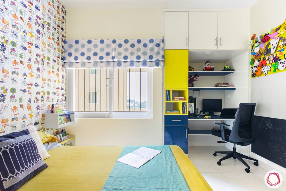 3-bhk-flat-interior-design-kids bedroom-laminate study table-white lofts