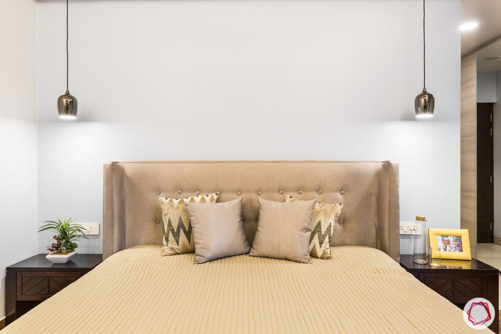 interior 3bhk for flat-bedroom designs-pendant lighting-headboard-bed designs