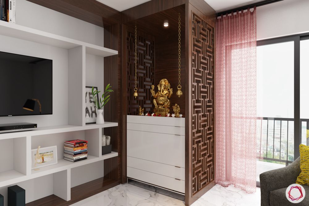 small-flat-mandir-design-wooden-jaali-living-room-pooja-unit