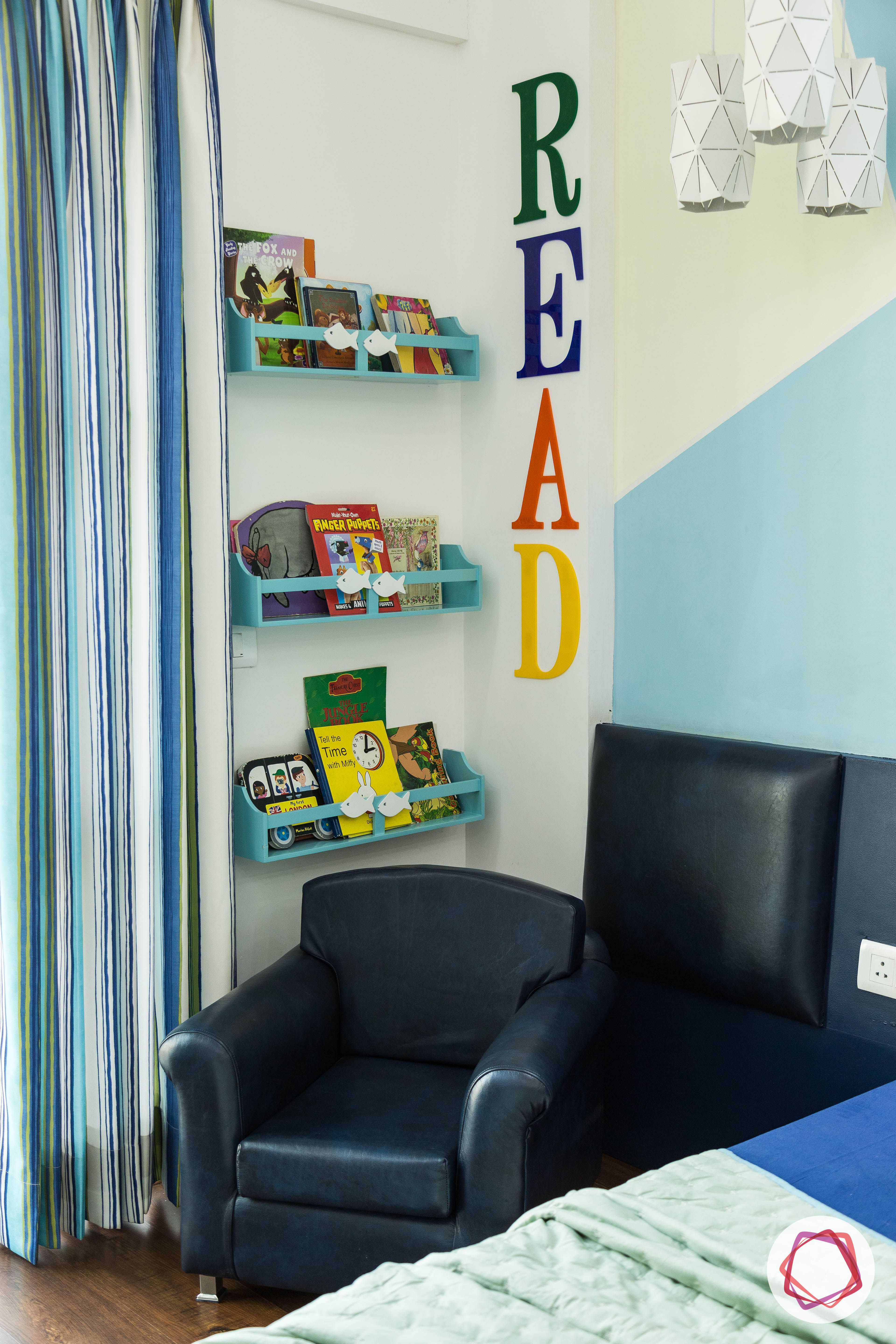 blue reading chair-reading corner designs