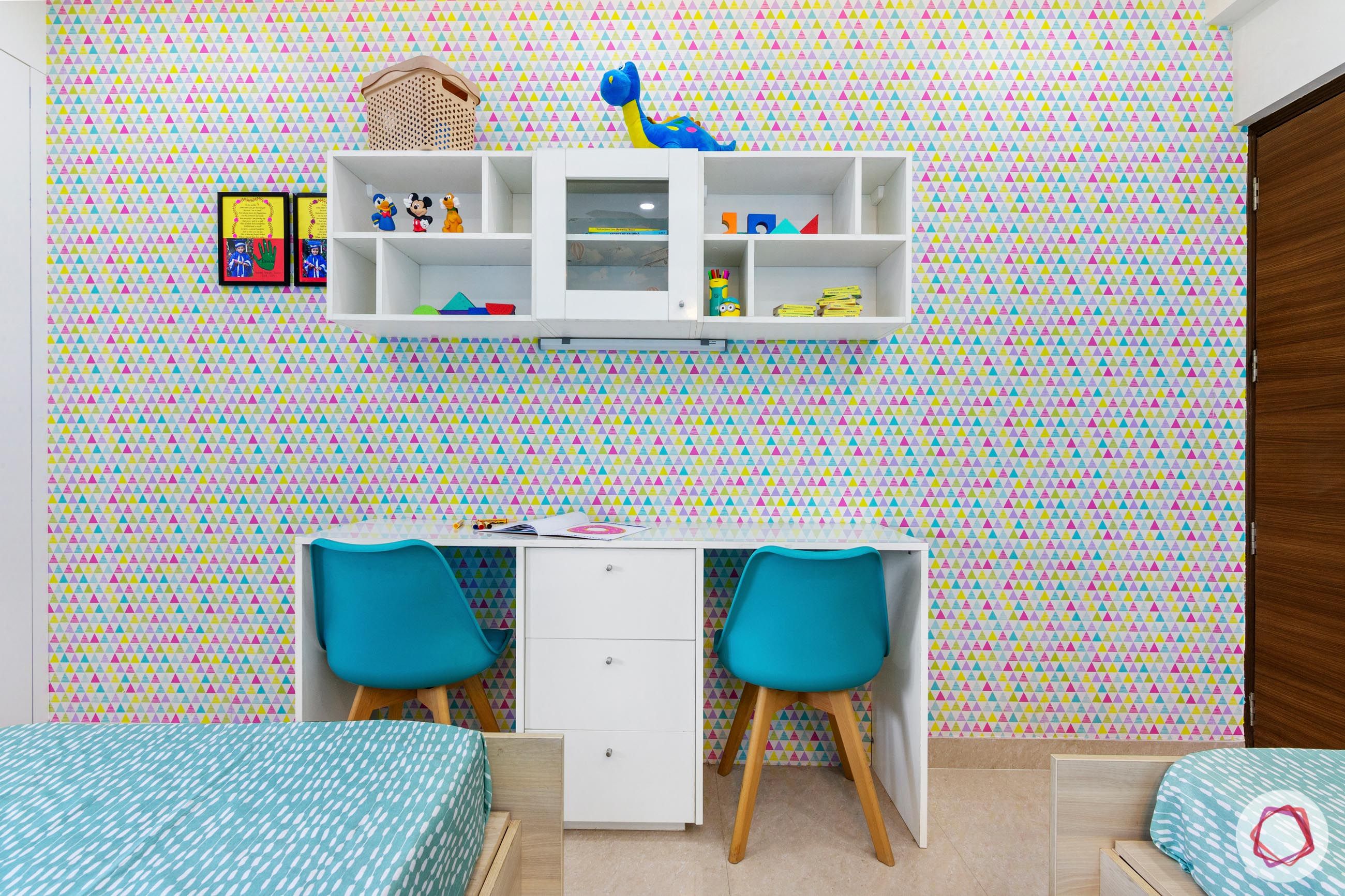 blue study chairs-kids room wallpaper ideas