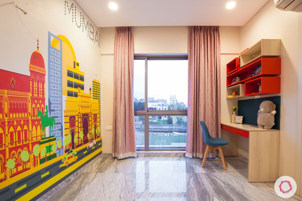 mumbai skyline wallpaper-red study unit