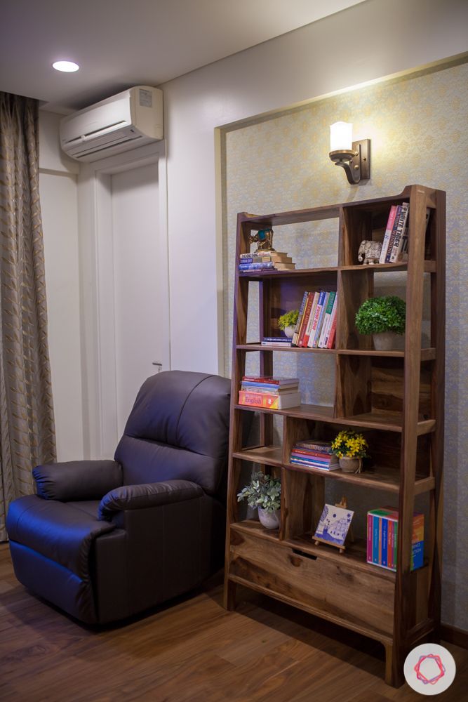 bookshelf-storage room-recliner